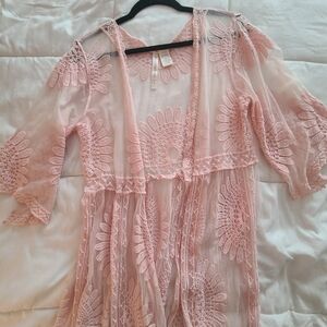 Pink Sheer Lace Cover-Up